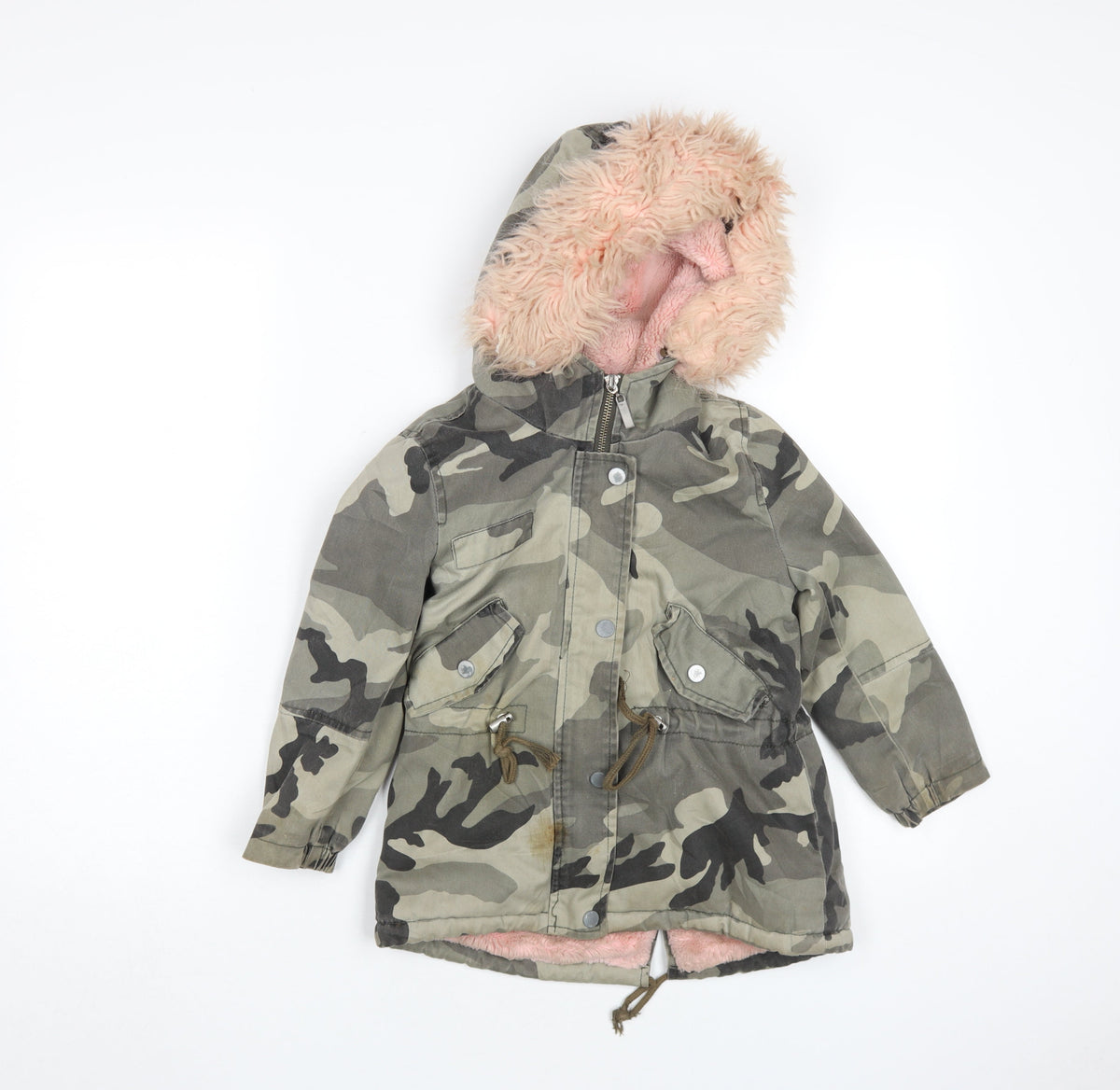 Additional front view of Attentif girls’ camouflage parka coat green, size 10, years