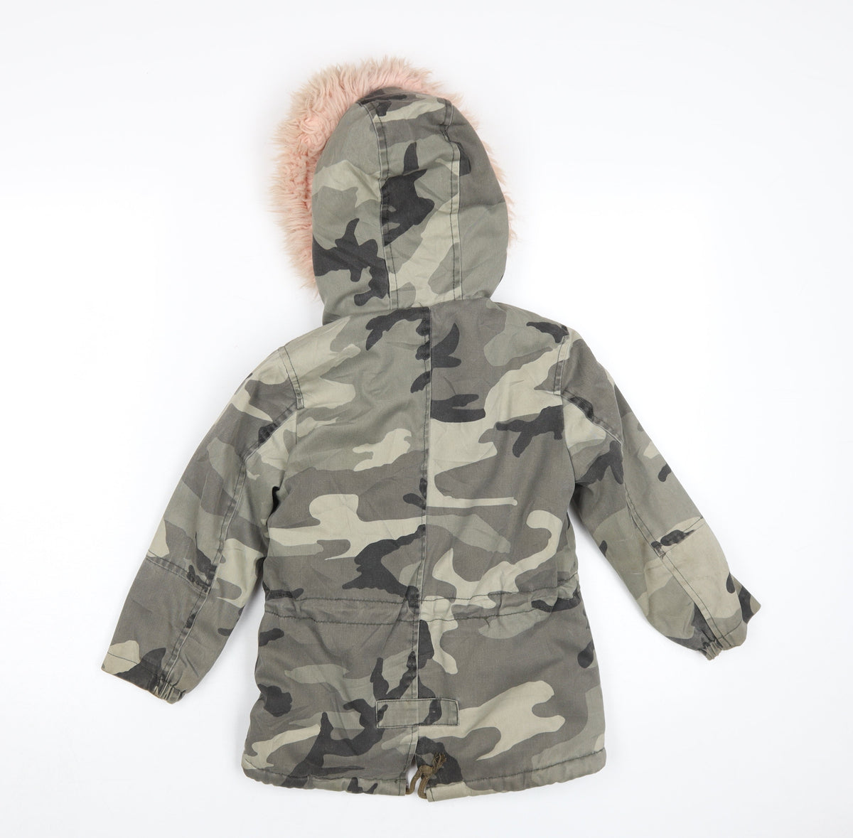 Back view of Attentif girls’ camouflage parka coat green, size 10, years