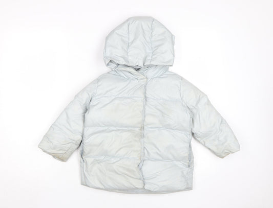 Zara Girls White Puffer Jacket 4-5 Years Winter Hooded