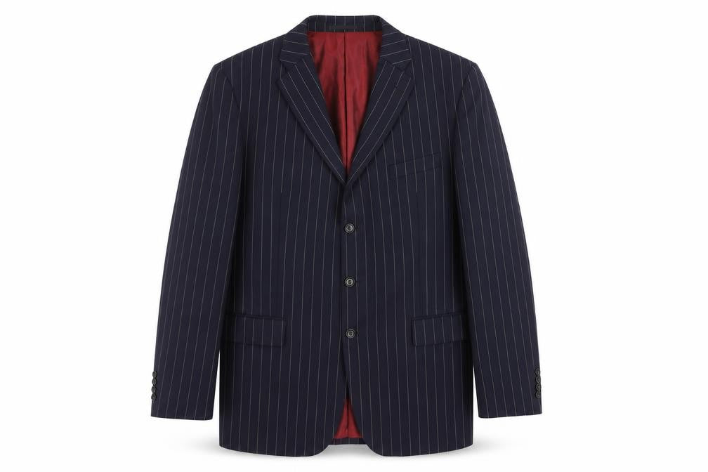Howick Men's Blue Striped Classic Fit Wool Blazer 44L
