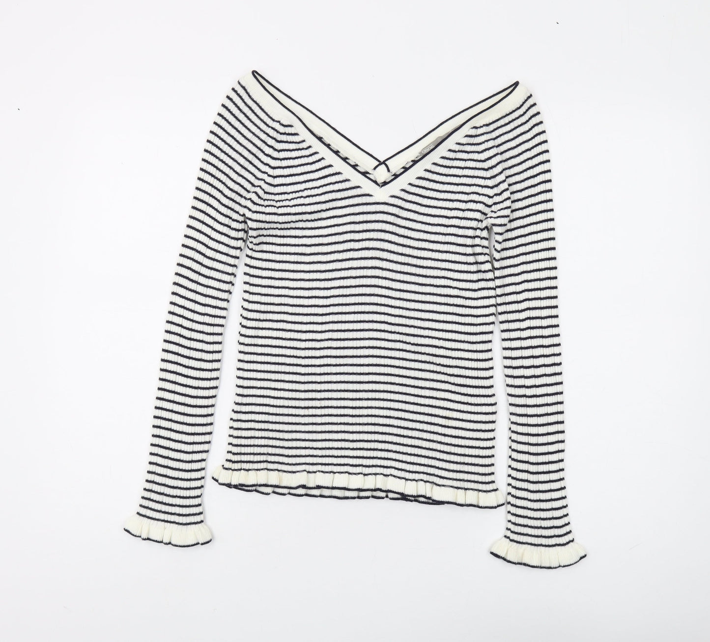 ASOS Women's Black Striped V-Neck Pullover Jumper - Size 10