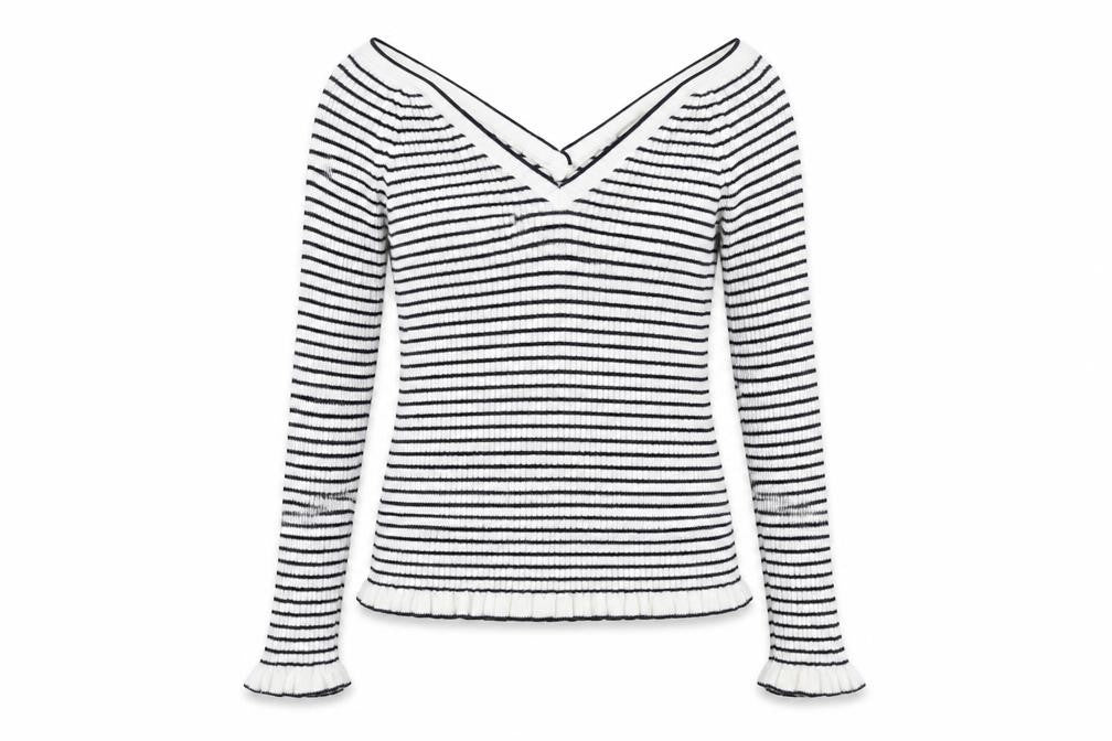 ASOS Women's Black Striped V-Neck Pullover Jumper - Size 10