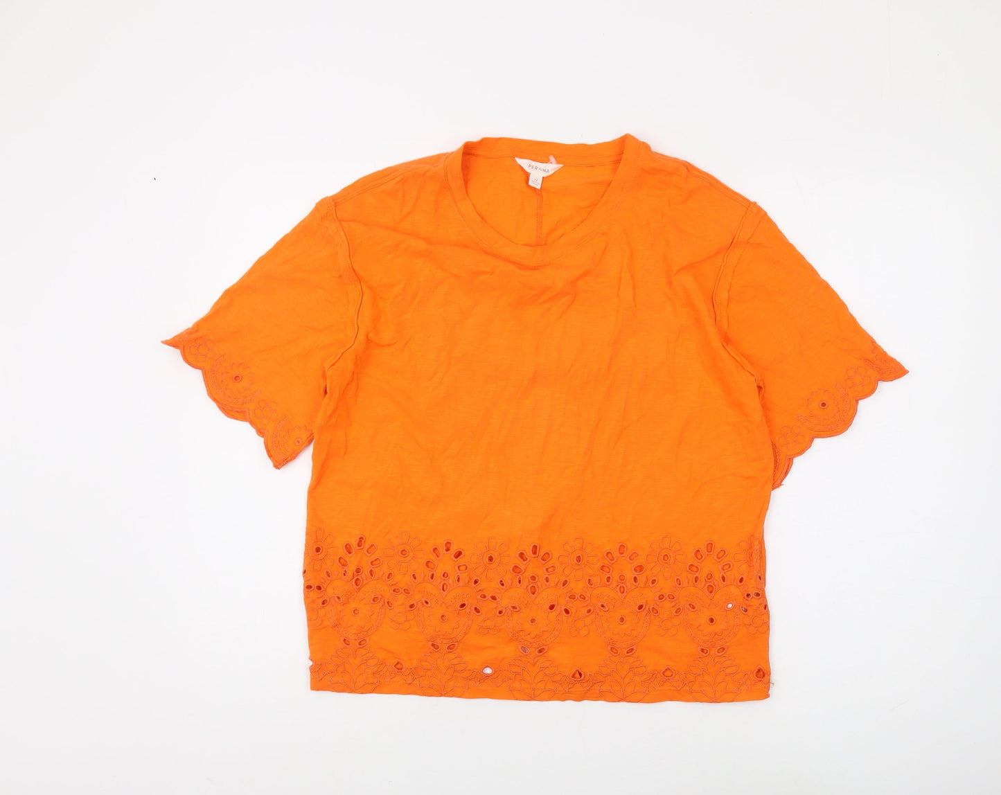 Marks and Spencer Women's Orange Cotton T-Shirt Size 12