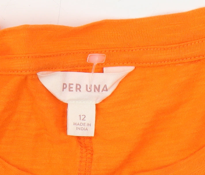 Marks and Spencer Women's Orange Cotton T-Shirt Size 12