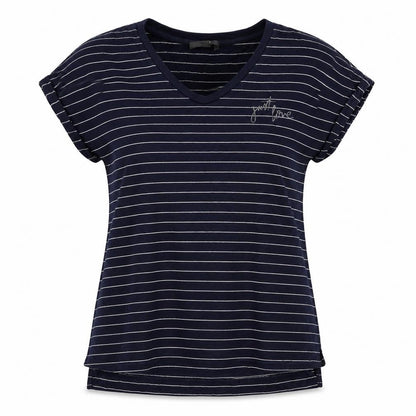 Front view of ESPRIT Women's Blue Striped T-Shirt, size S