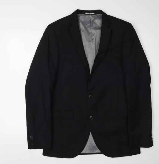 Next Men's Black Blazer, 38L, Wool Blend, Formal Wear