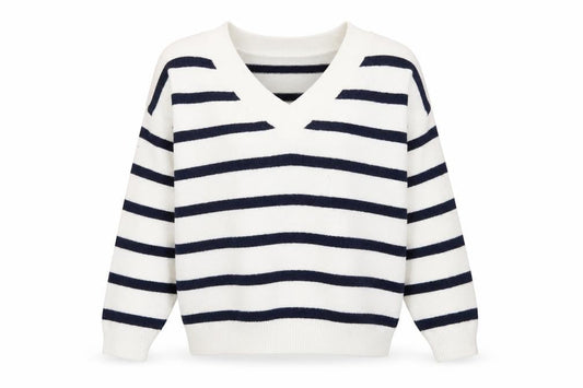 Hollister Women's White Striped V-Neck Jumper XS