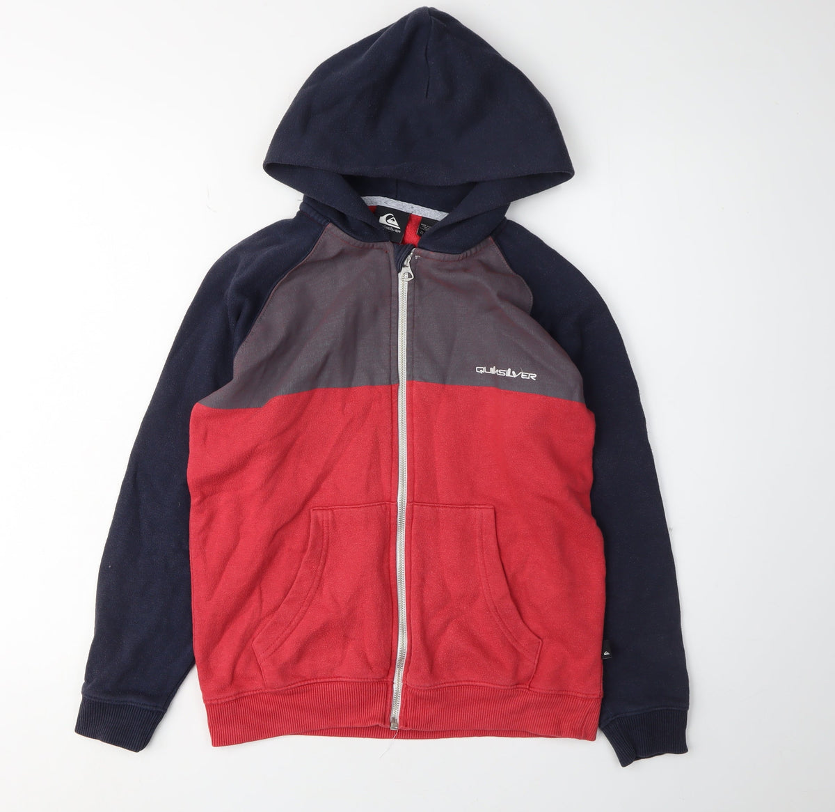 Additional front view of Quiksilver boys’ red hoodie jacket 14 colourblock casual