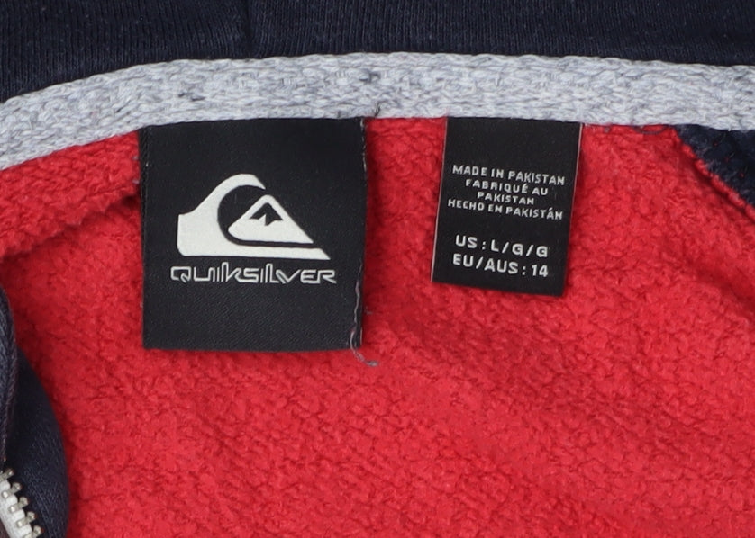 Close-up detail of Quiksilver boys’ red hoodie jacket 14 colourblock casual
