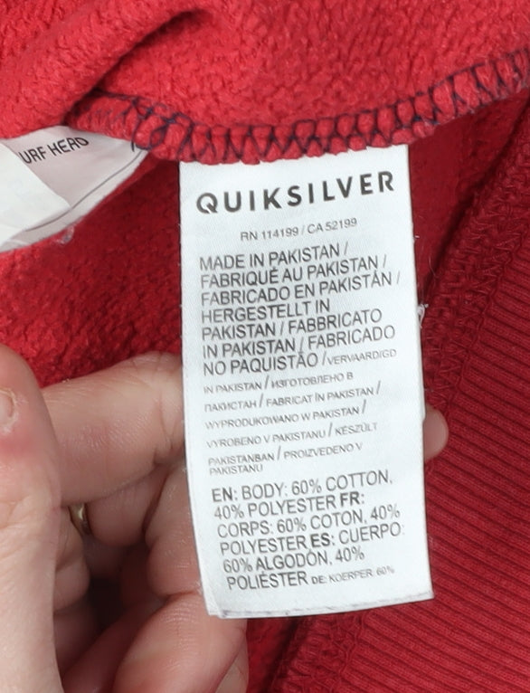 Brand and care label for Quiksilver boys’ red hoodie jacket 14 colourblock casual