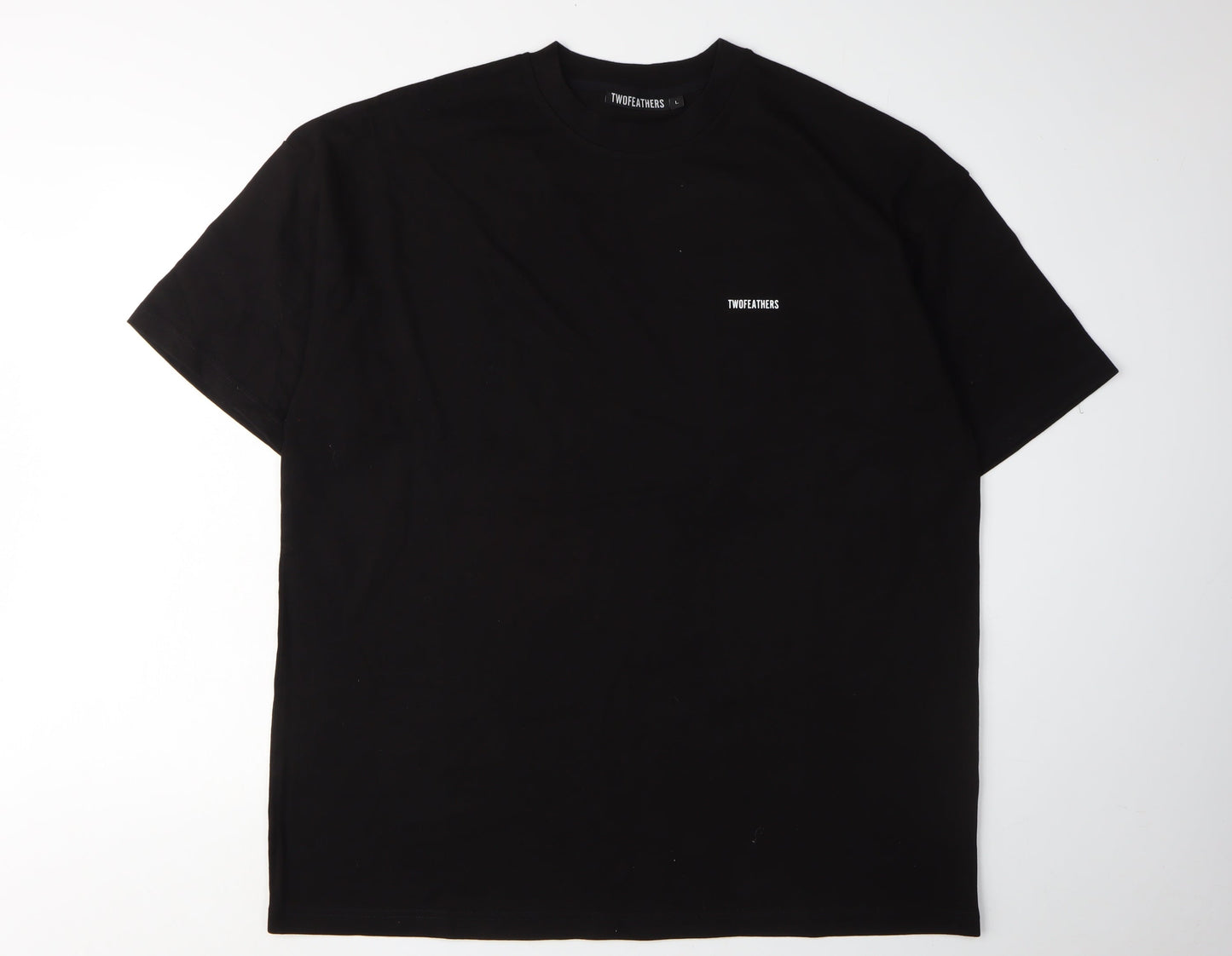 TWOFEATHERS Men's Black Cotton T-Shirt - Large