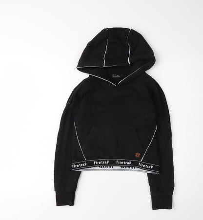 Additional front view of Firetrap girls’ black pullover hoodie 9-10 years with logo accents