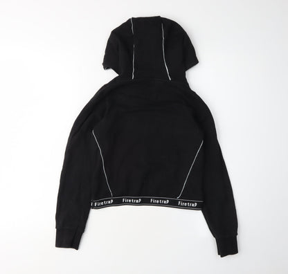 Back view of Firetrap girls’ black pullover hoodie 9-10 years with logo accents