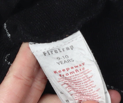 Brand and care label for Firetrap girls’ black pullover hoodie 9-10 years with logo accents