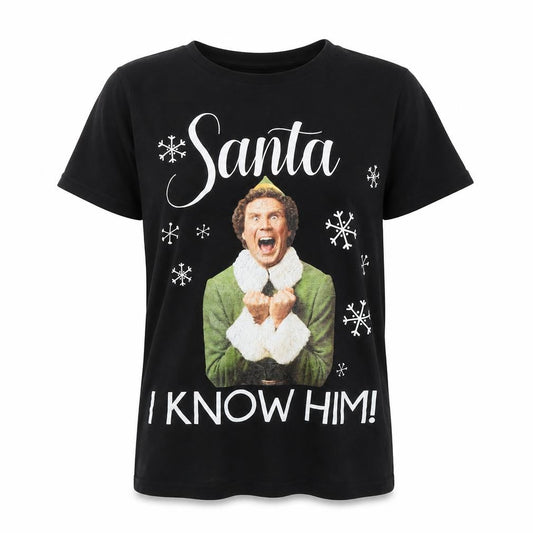 Elf Womens Christmas T-Shirt Black L