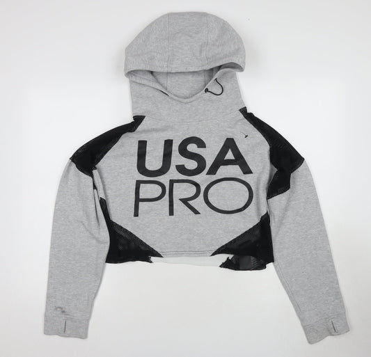 USA Pro Women's Grey Logo Hooded Activewear Hoodie