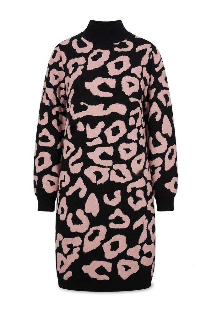 Oui Women's Black Pink Jumper Dress, M, Animal Print