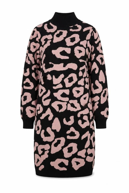 Oui Women's Black Pink Jumper Dress, M, Animal Print