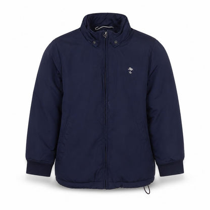 Front view of Timberland boys’ blue puffer jacket, size 8