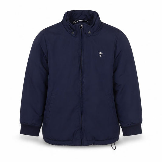 Front view of Timberland boys’ blue puffer jacket, size 8