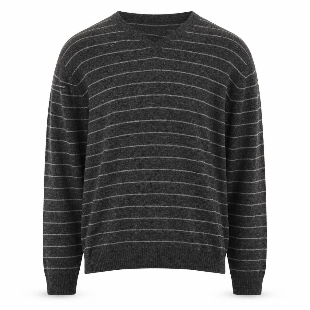 Marks & Spencer Men's Grey Striped V-Neck Jumper XL