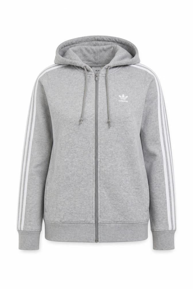 Adidas Women's Grey Full Zip Hoodie with Logo, Size 8