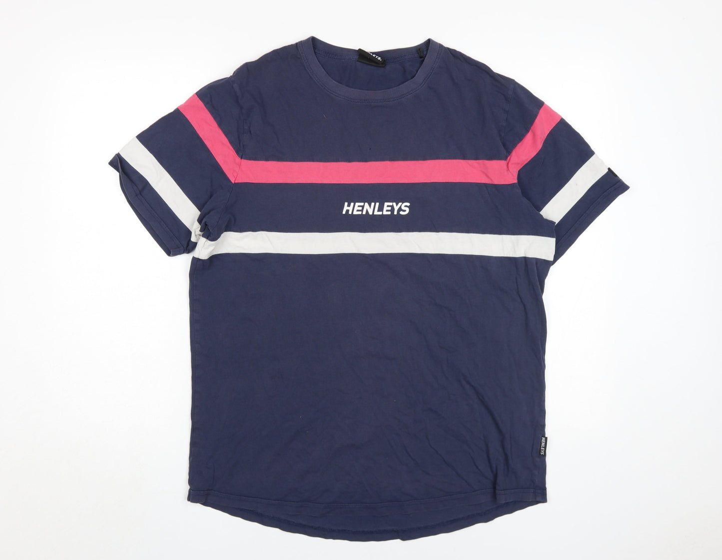 Henleys Men's Blue Colourblock T-Shirt L