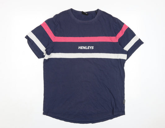 Henleys Men's Blue Colourblock T-Shirt L