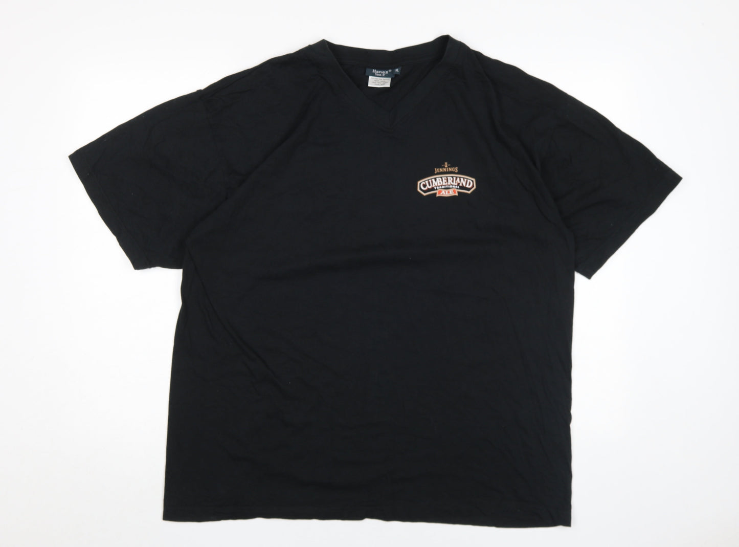 Hanes Men's Black V-Neck Beer Logo T-Shirt XL