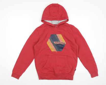 Additional front view of Quiksilver boys’ red pullover hoodie, graphic print, size 12
