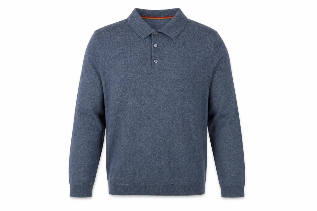 Next Men's Blue Long Sleeve Polo, Size L, Cotton Blend