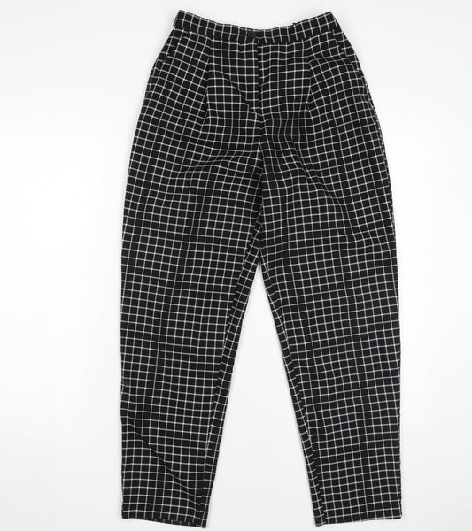 Monki Women's Black Check Straight Trousers Size 6