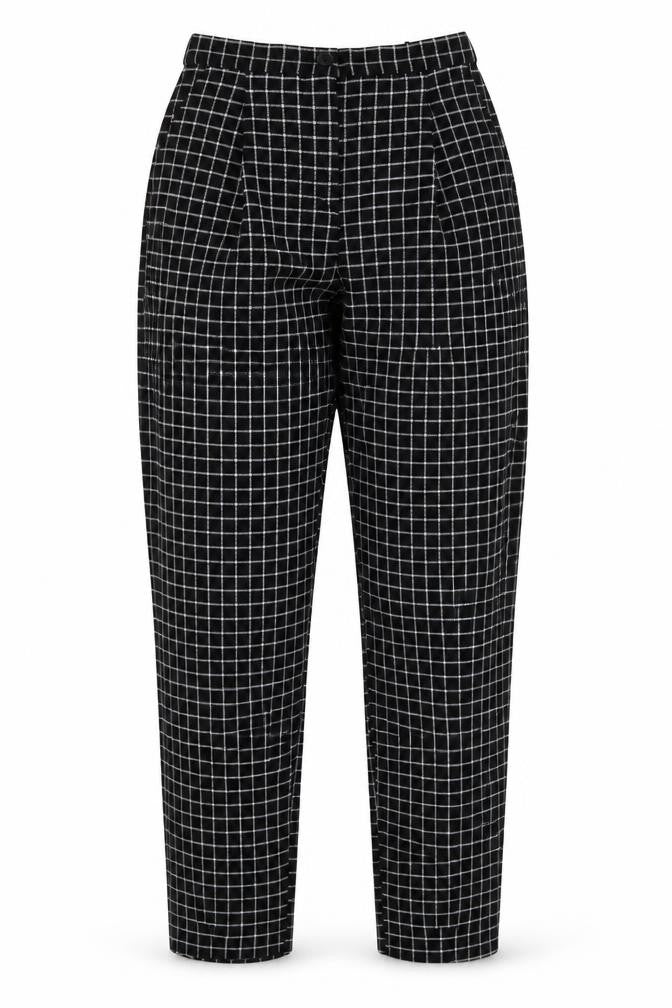 Monki Women's Black Check Straight Trousers Size 6