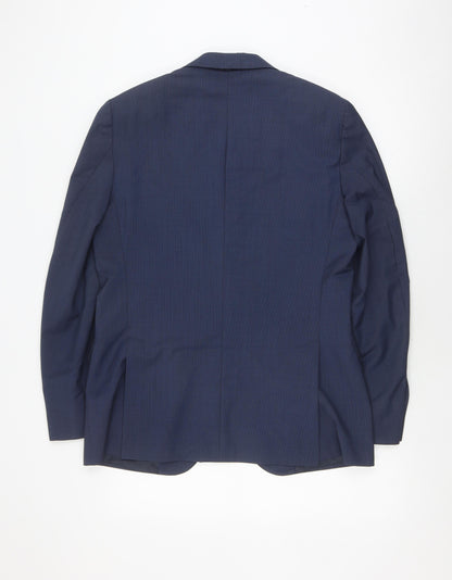 Back view of Massimo Dutti Men's Blue Wool Blazer, size 40R