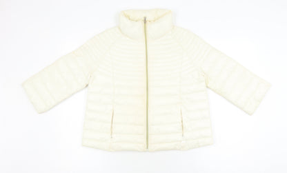 Additional front view of Guess Women's Ivory Puffer Jacket XS, Full Zip Quilted
