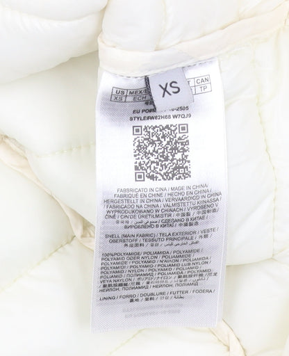 Close-up detail of Guess Women's Ivory Puffer Jacket XS, Full Zip Quilted