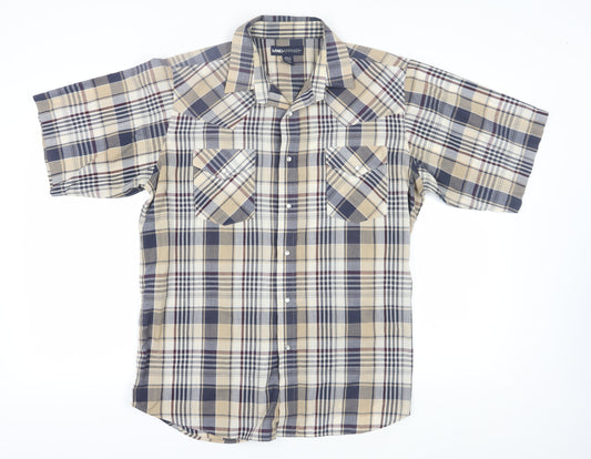 MWG Apparel Men's Beige Plaid Casual Button-Up Shirt L