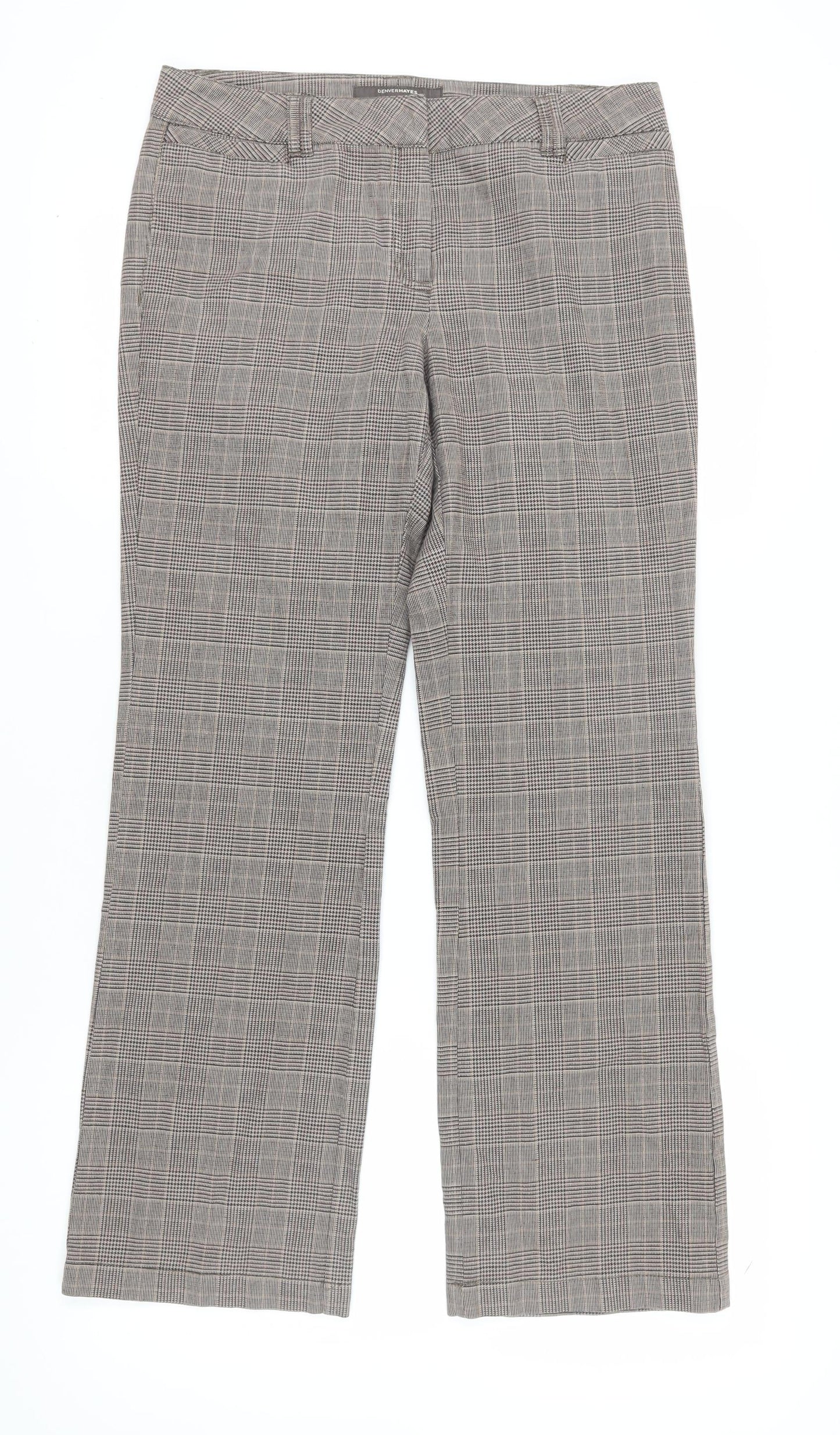 Denver Hayes Women's Grey Check Straight Trousers Size 14