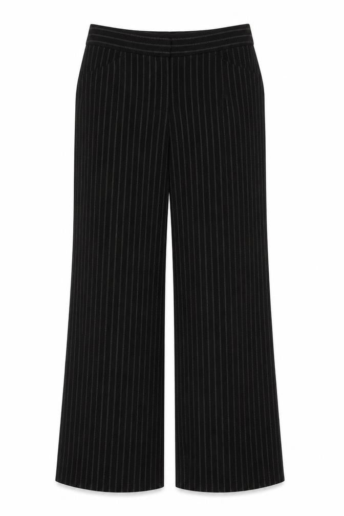 Studio M Women's Black Striped Wide-Leg Trousers Size 10