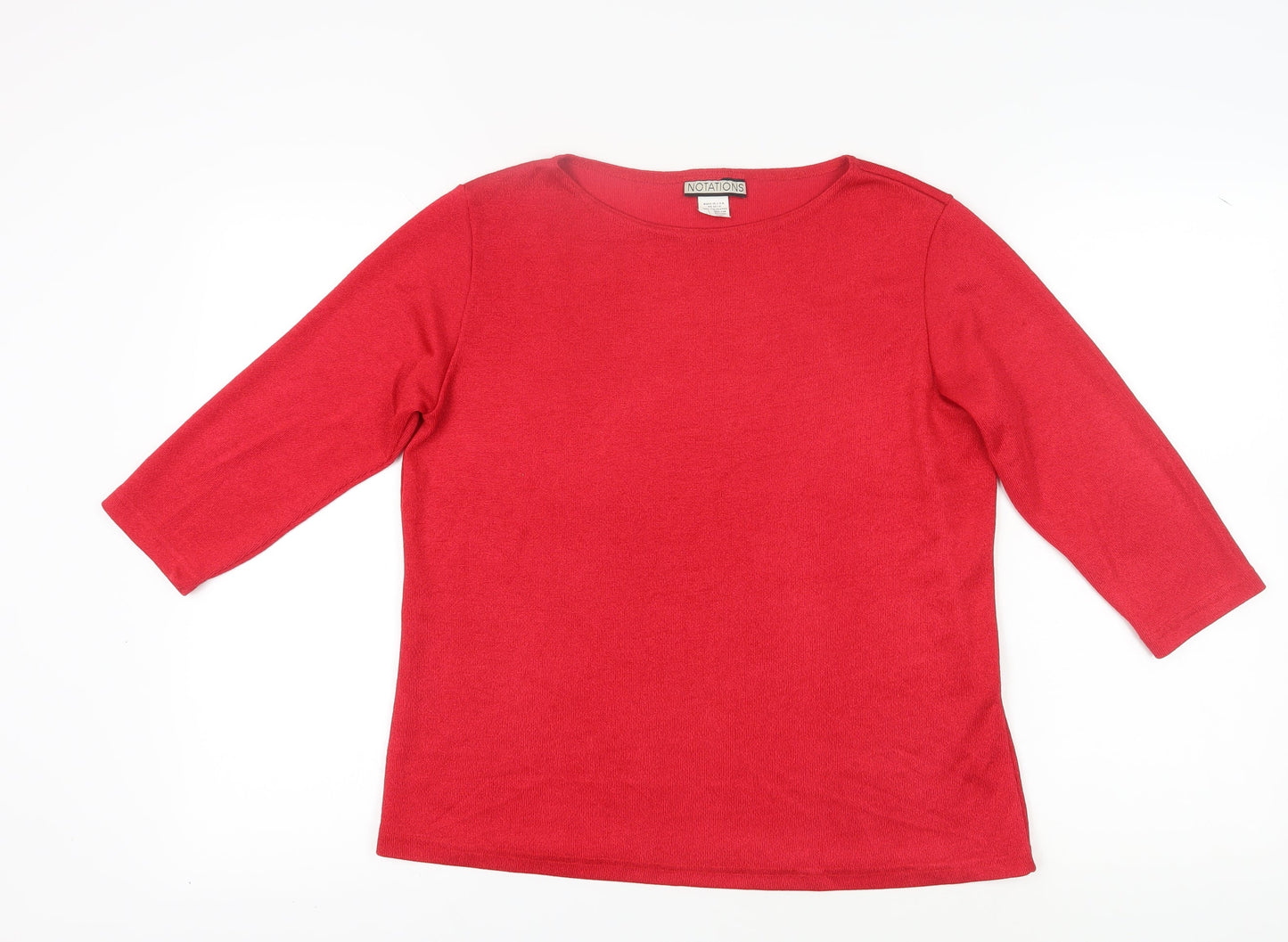 Notations Women's Red Blouse, Medium, 3/4 Sleeve, Round Neck