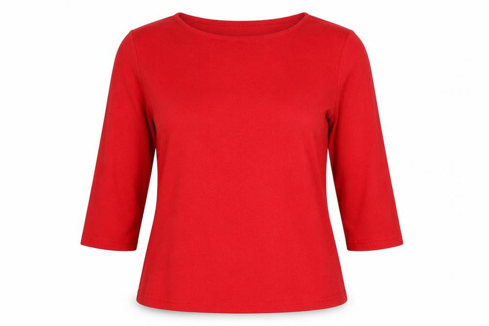Notations Women's Red Blouse, Medium, 3/4 Sleeve, Round Neck