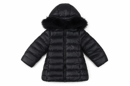 Front view of Benetton girls’ black puffer jacket 1-2 years