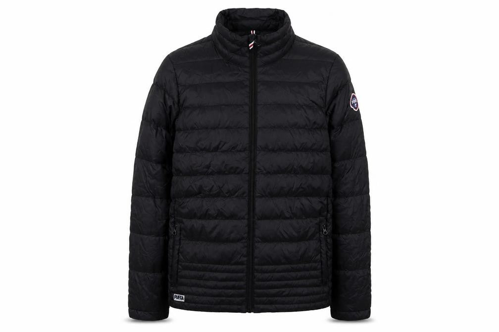 Front view of Puffa boys’ black puffer jacket l lightweight insulated