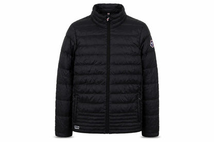 Front view of Puffa boys’ black puffer jacket l lightweight insulated
