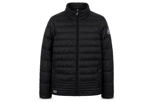 Front view of Puffa boys’ black puffer jacket l lightweight insulated