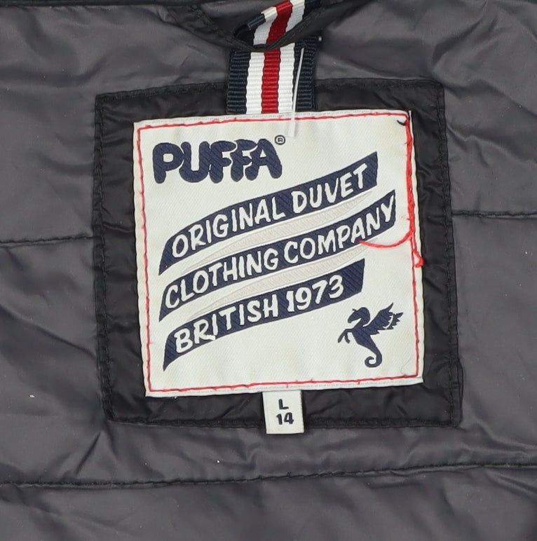 Close-up detail of Puffa boys’ black puffer jacket l lightweight insulated