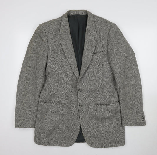 St Michael Men's Grey Wool Blazer, Size 38R, Herringbone