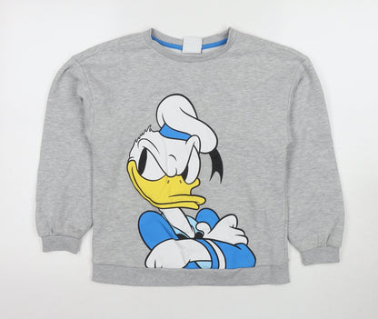 Preloved Disney Boys Grey Donald Duck Cartoon Pullover Sweatshirt 10-11 Years - Front