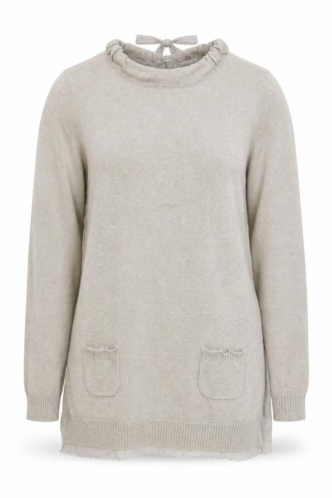 Oui Women's Beige Pullover Jumper, Size 14, Knit, Long Sleeve