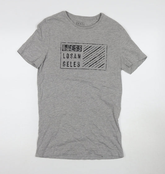 GUESS Men's Grey Crew Neck T-Shirt M Los Angeles Logo